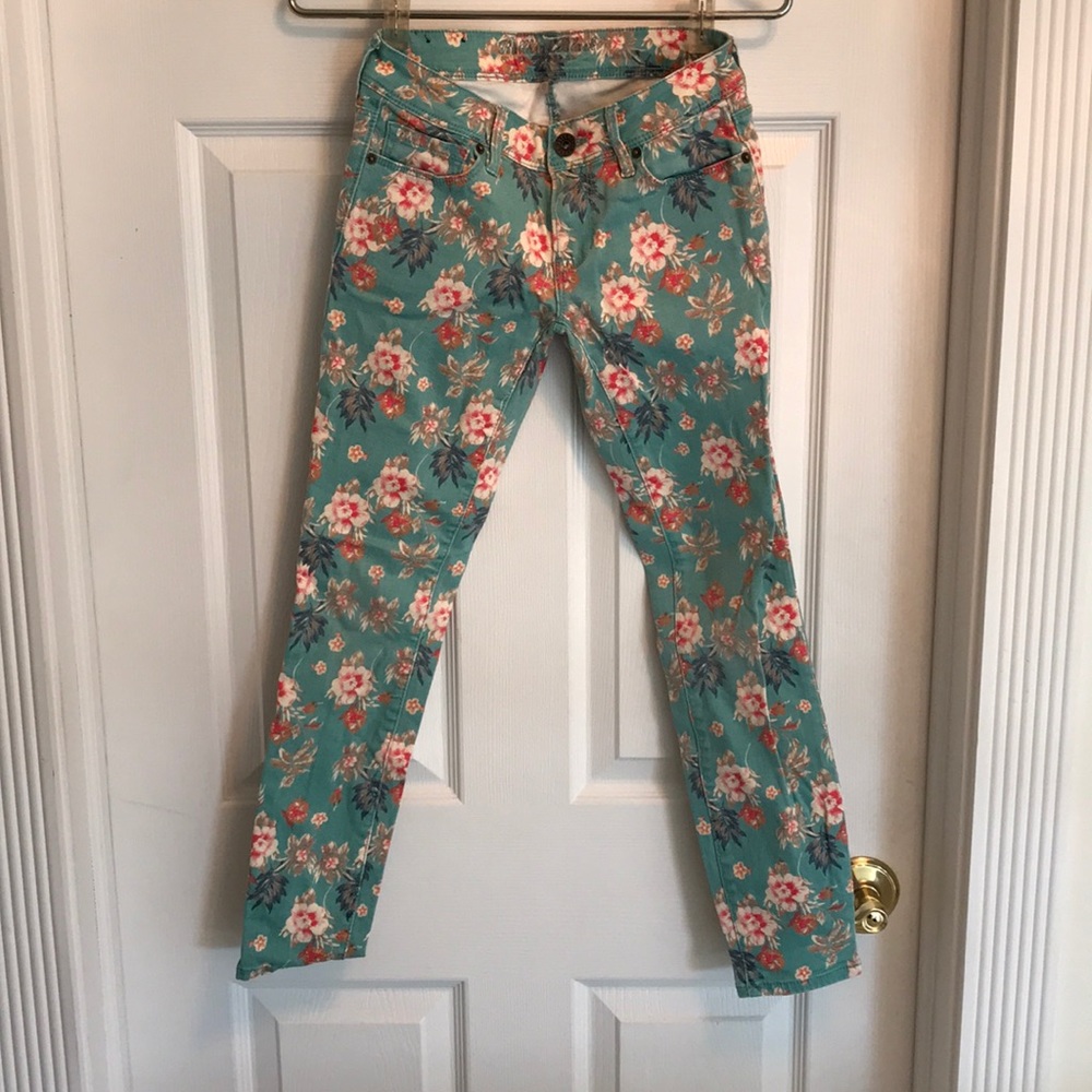 Denim Floral Jeans. Worn once.